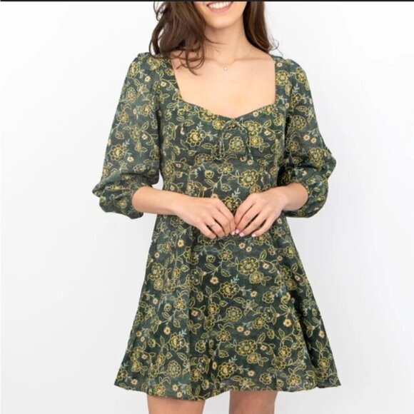J. Crew Sweetheart Long Sleeve Mini Dress‎ in Vintage Vines 2 NWT - Picture 1 of 7